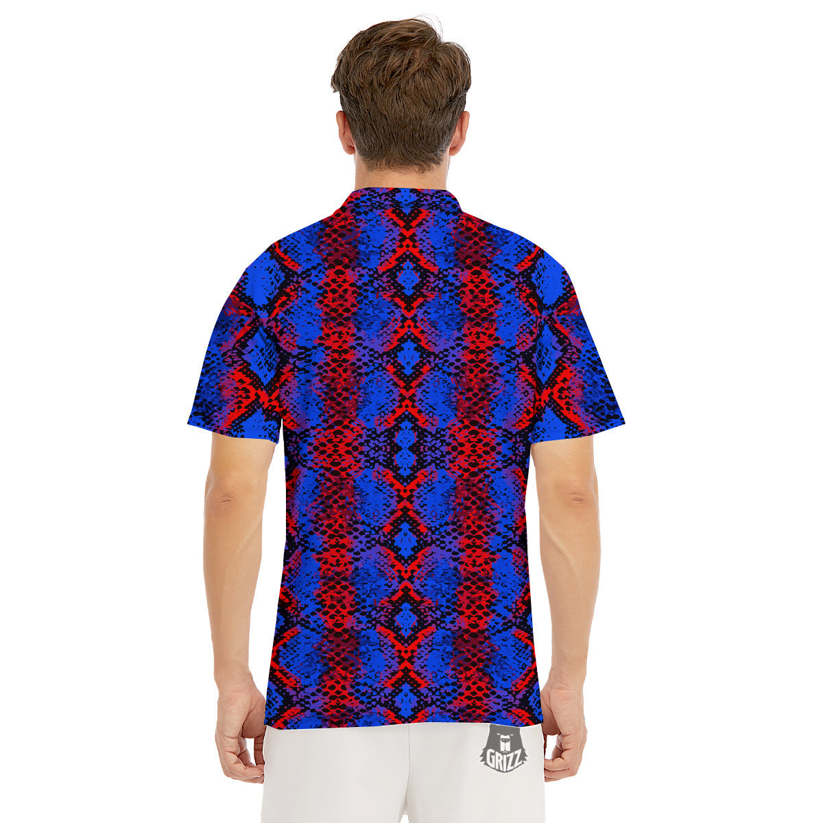 Snakeskin Red And Blue Print Men's Golf Shirts-grizzshop