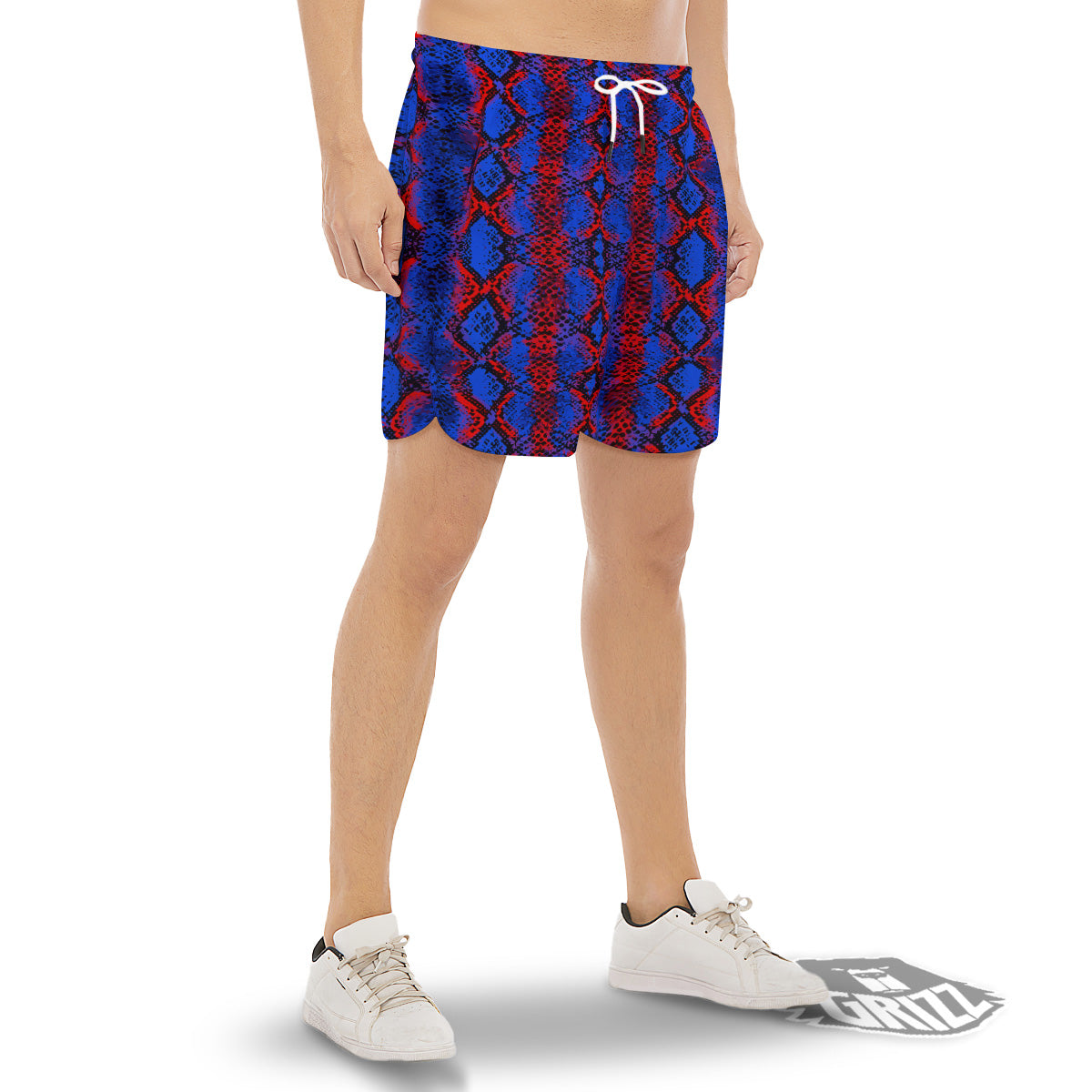Snakeskin Red And Blue Print Men's Gym Shorts-grizzshop