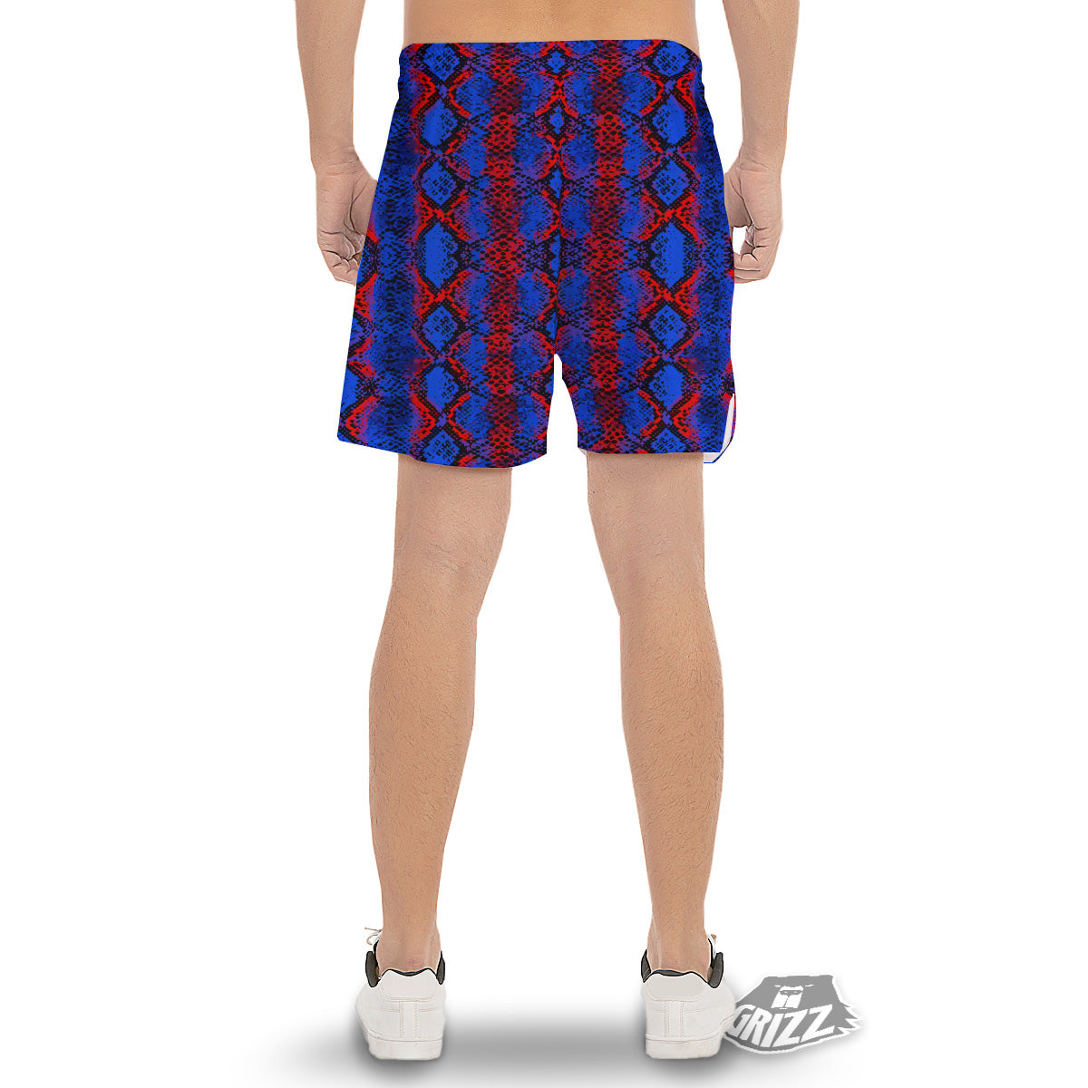 Snakeskin Red And Blue Print Men's Gym Shorts-grizzshop