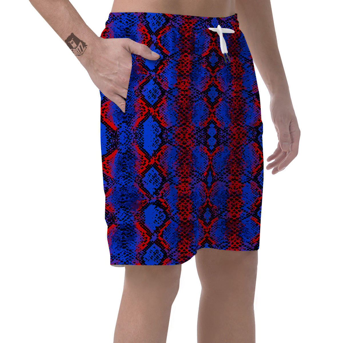 Snakeskin Red And Blue Print Men's Shorts-grizzshop