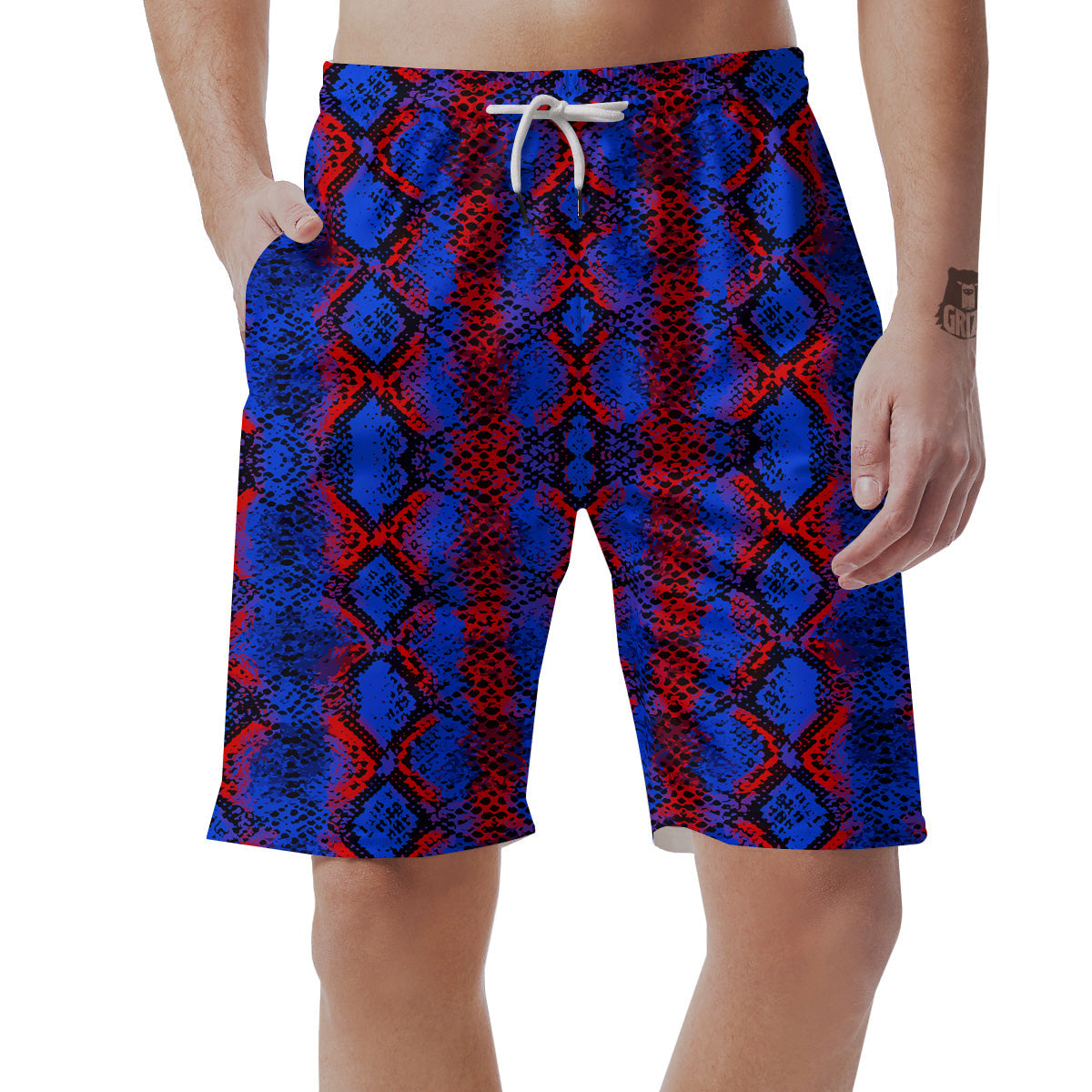 Snakeskin Red And Blue Print Men's Shorts-grizzshop