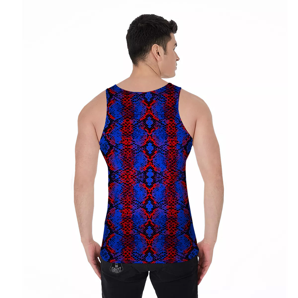 Snakeskin Red And Blue Print Men's Tank Top-grizzshop