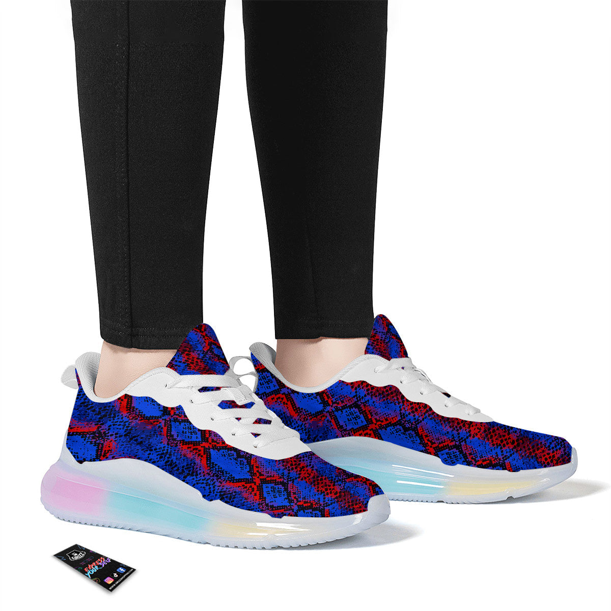 Snakeskin Red And Blue Print Running Sneakers-grizzshop