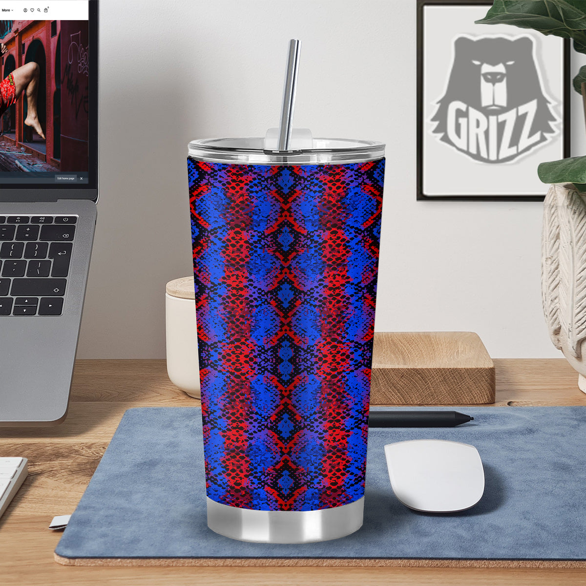 Snakeskin Red And Blue Print Tumbler-grizzshop