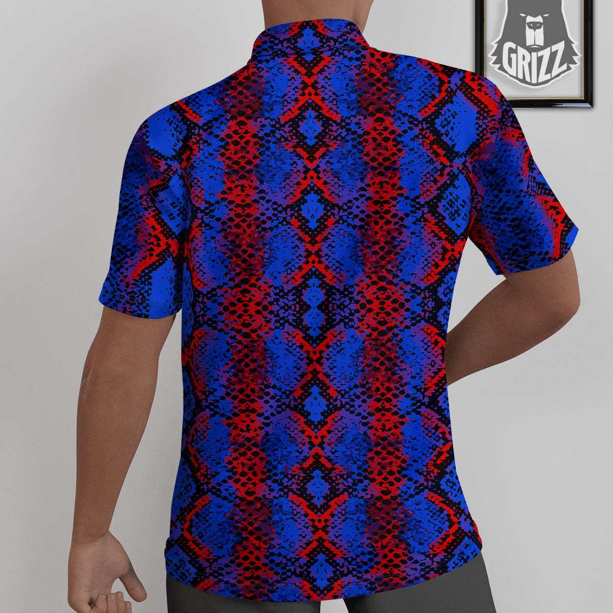 Snakeskin Red And Blue Print Untucked Shirts-grizzshop