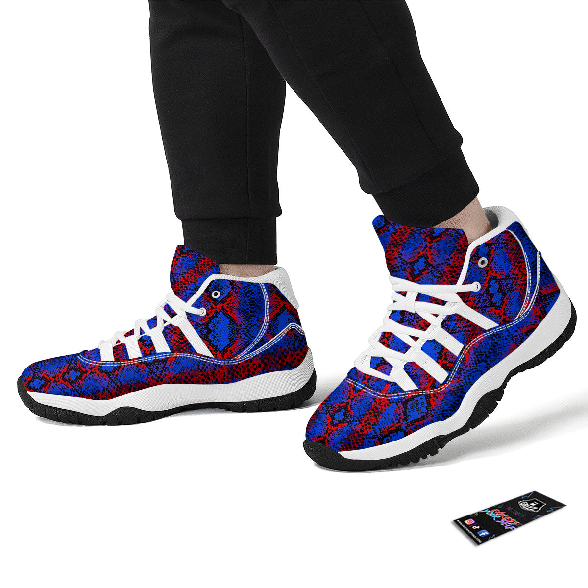 Snakeskin Red And Blue Print White Bball Shoes-grizzshop