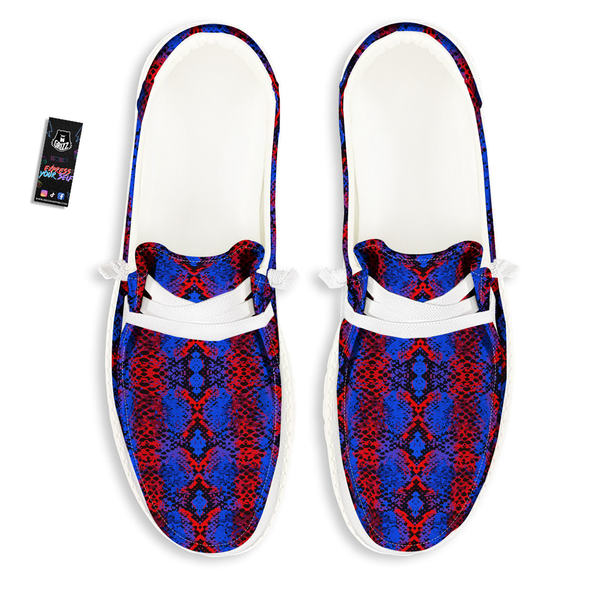 Snakeskin Red And Blue Print White Loafers-grizzshop