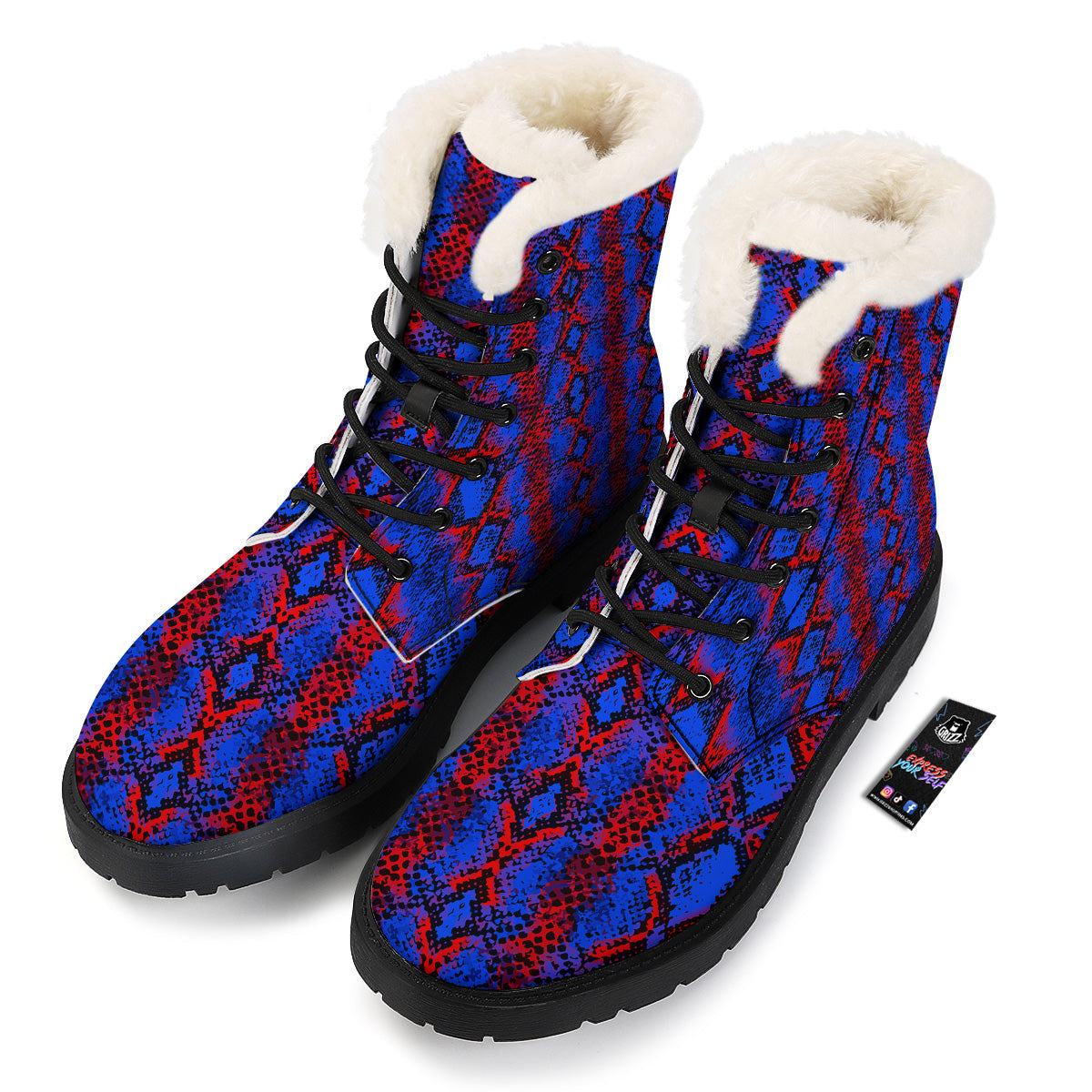 Snakeskin Red And Blue Print Winter Boots-grizzshop