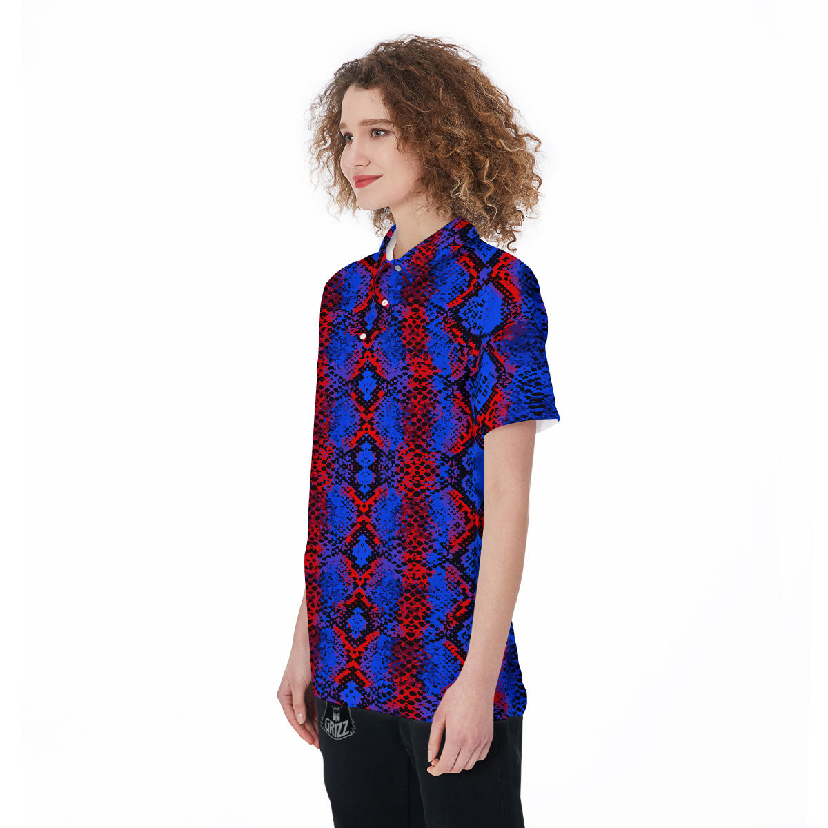 Snakeskin Red And Blue Print Women's Golf Shirts-grizzshop
