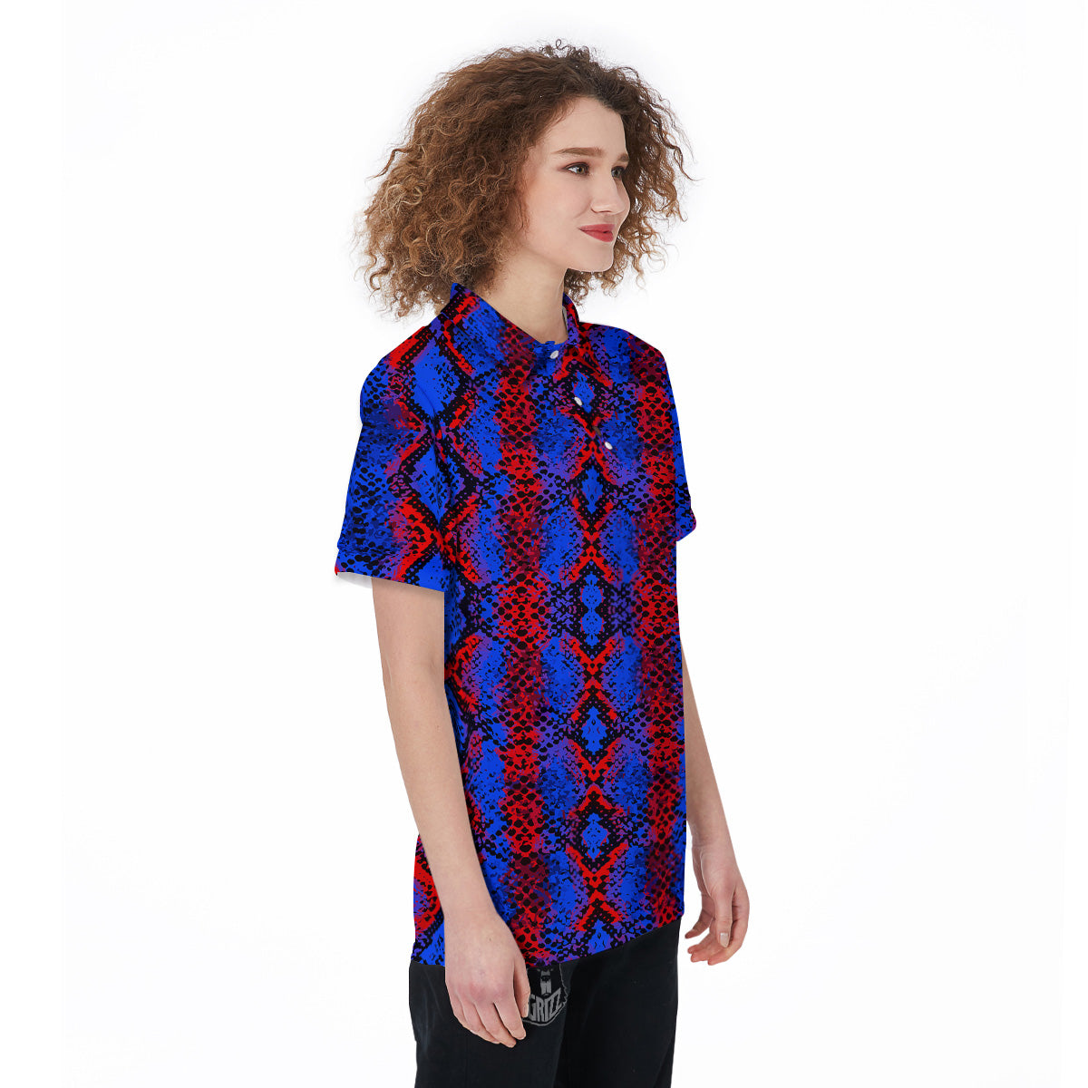 Snakeskin Red And Blue Print Women's Golf Shirts-grizzshop
