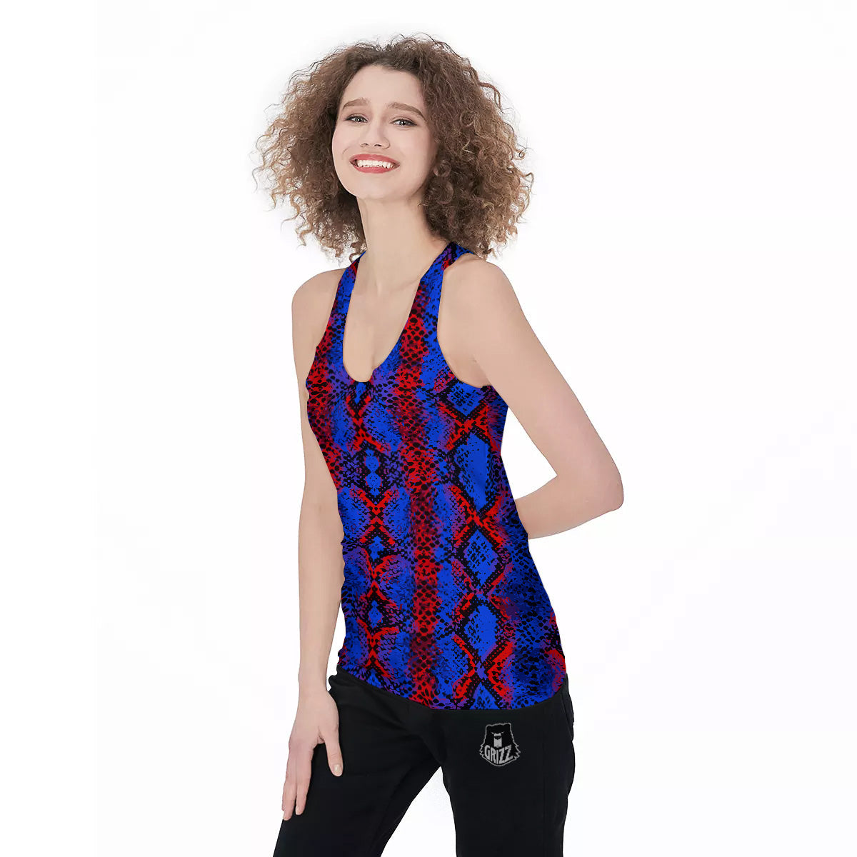Snakeskin Red And Blue Print Women's Racerback Tank Top-grizzshop