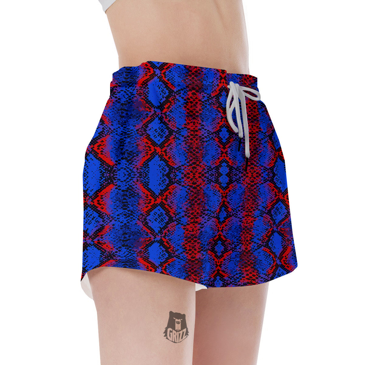 Snakeskin Red And Blue Print Women's Shorts-grizzshop