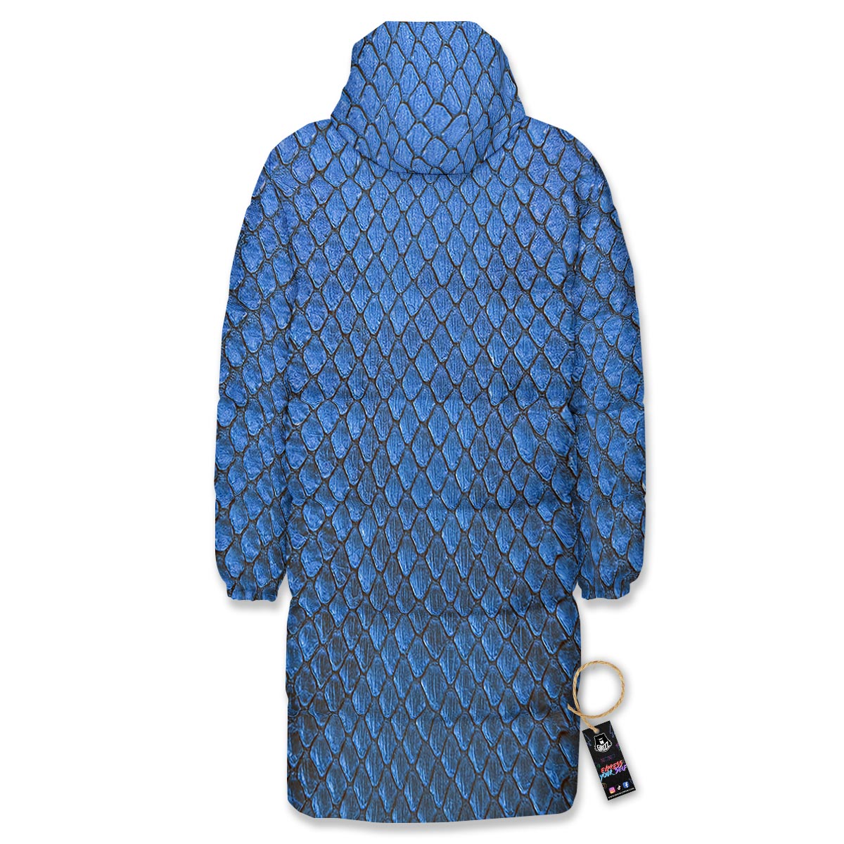 Snakeskin Steel Blue Print Long Down Jacket-grizzshop