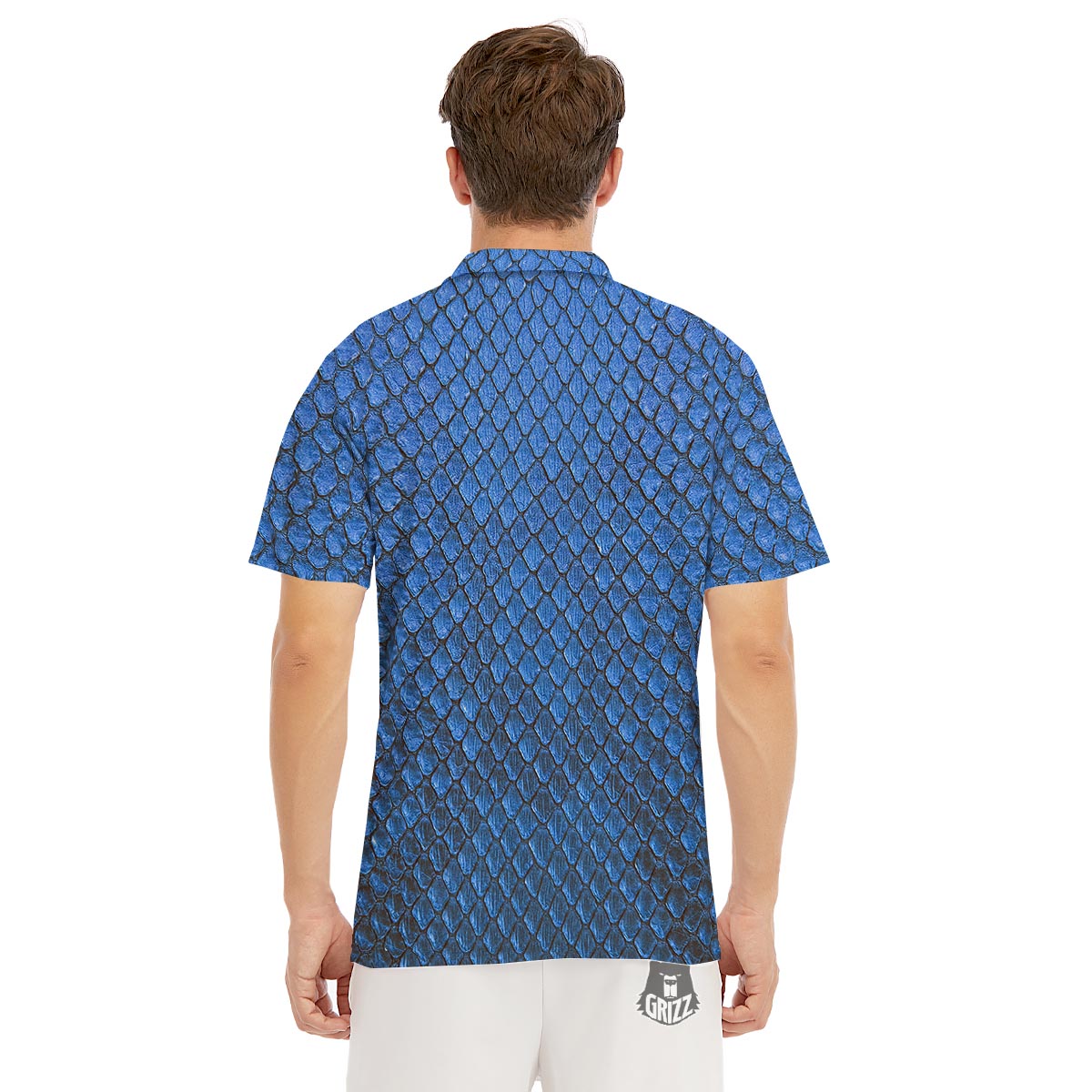 Snakeskin Steel Blue Print Men's Golf Shirts-grizzshop