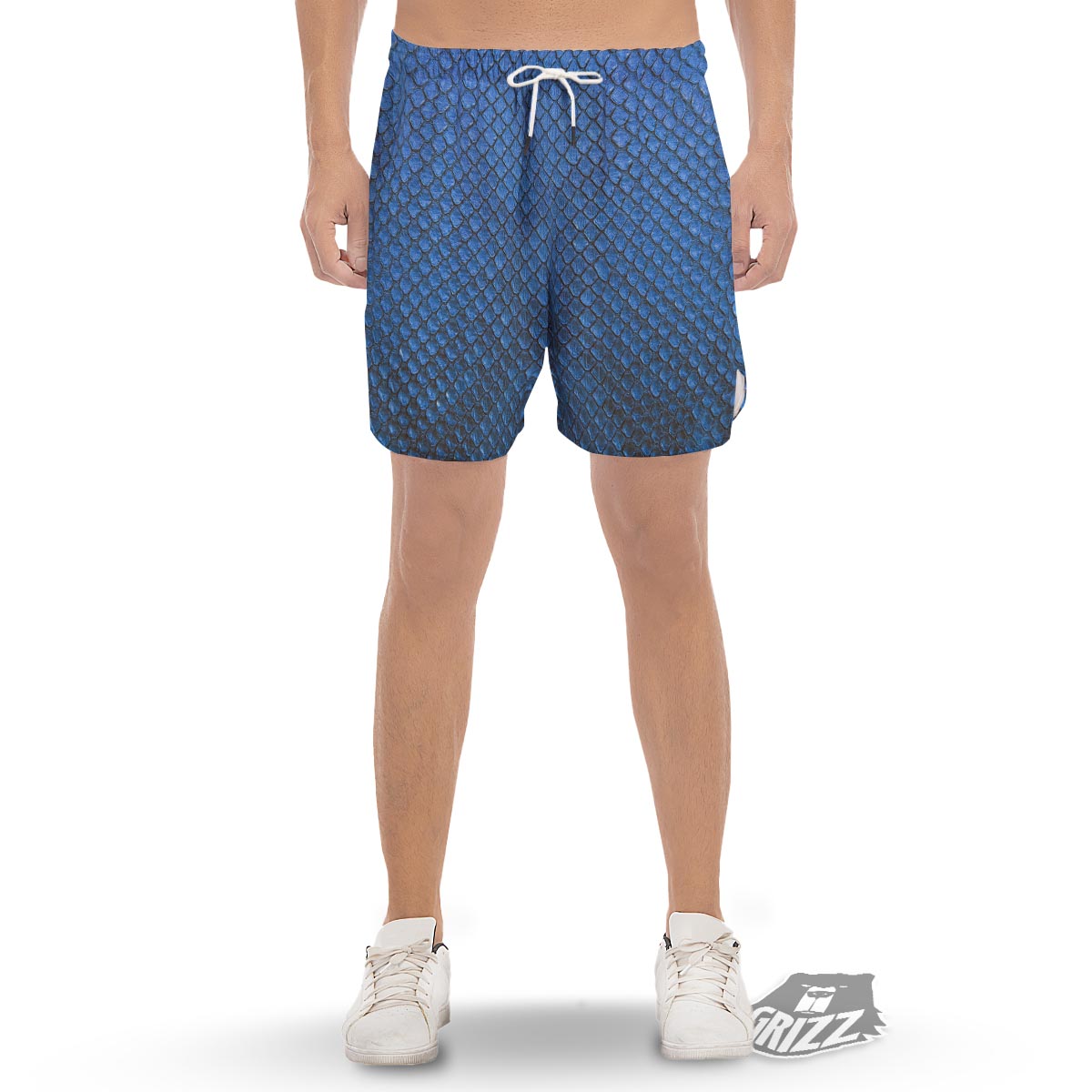 Snakeskin Steel Blue Print Men's Gym Shorts-grizzshop