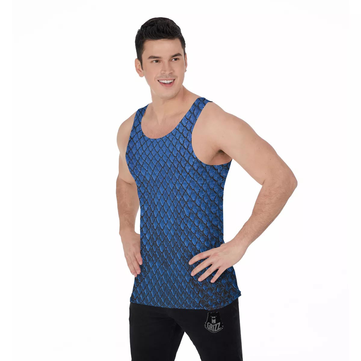 Snakeskin Steel Blue Print Men's Tank Top-grizzshop
