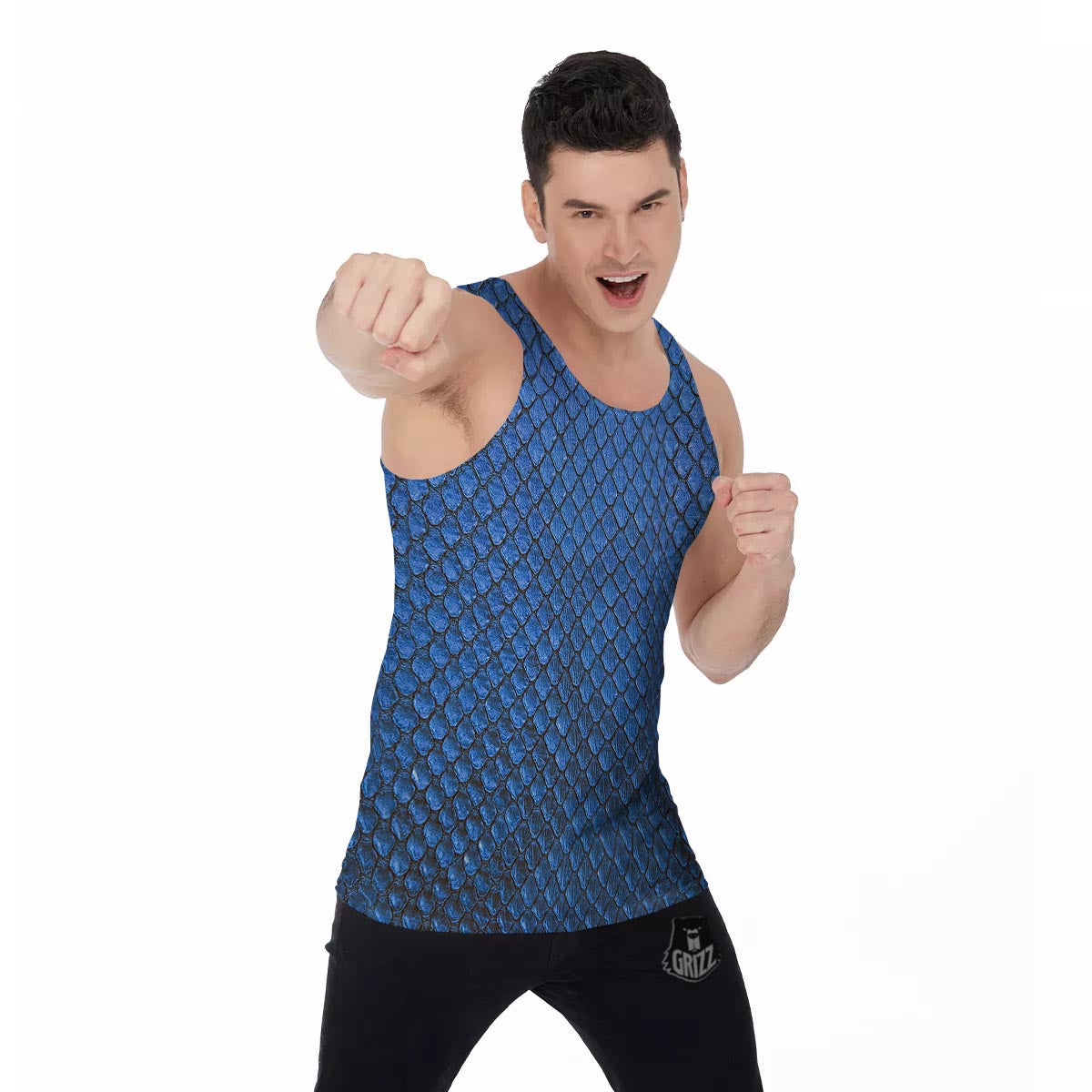 Snakeskin Steel Blue Print Men's Tank Top-grizzshop