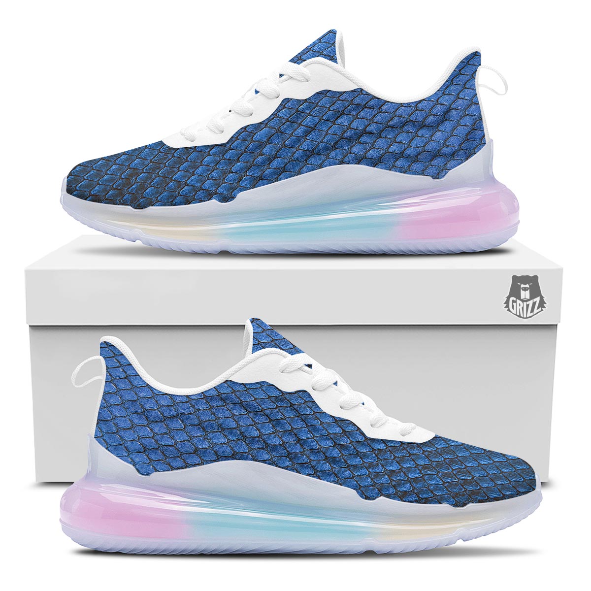 Snakeskin Steel Blue Print Running Sneakers-grizzshop