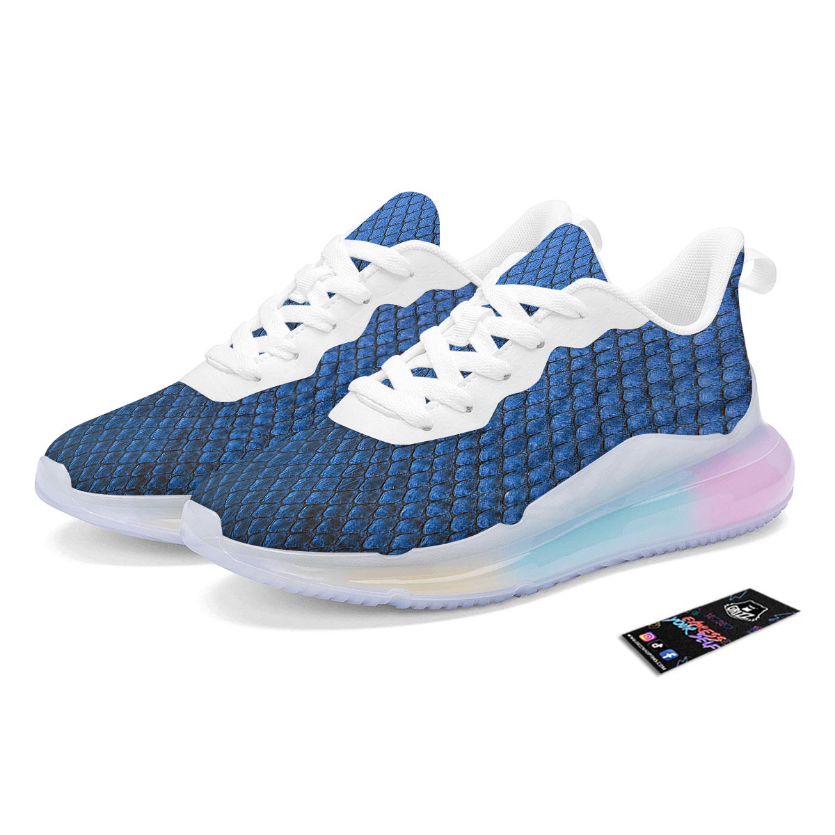 Snakeskin Steel Blue Print Running Sneakers-grizzshop