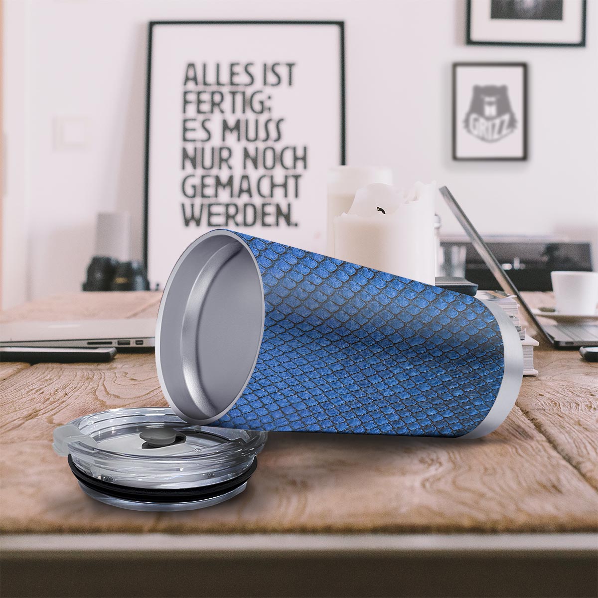 Snakeskin Steel Blue Print Tumbler-grizzshop