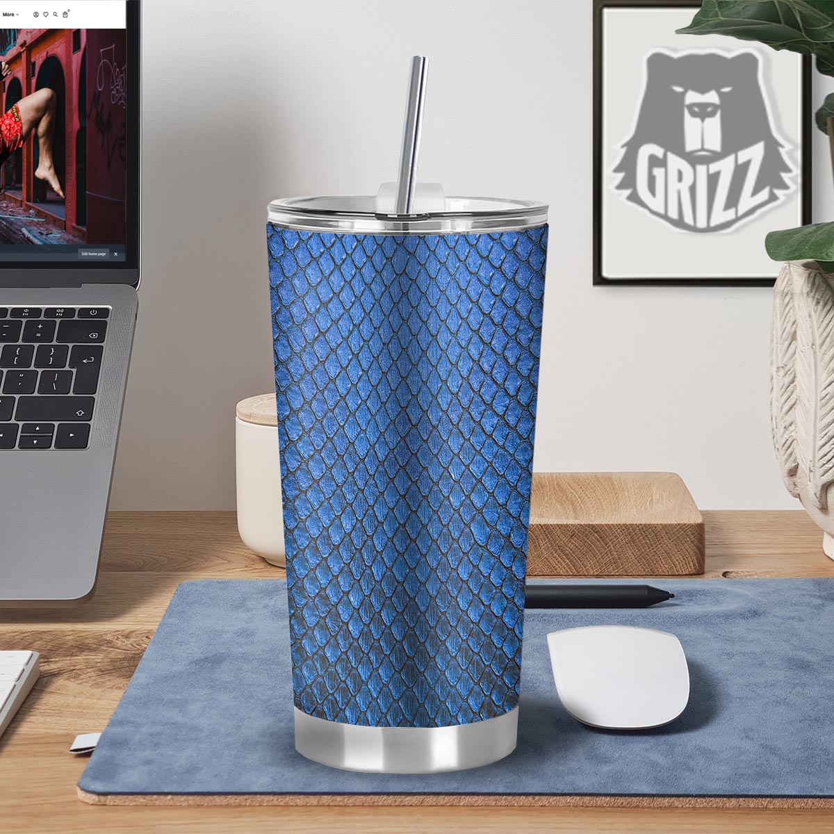 Snakeskin Steel Blue Print Tumbler-grizzshop