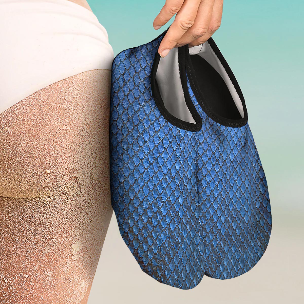 Snakeskin Steel Blue Print Water Shoes-grizzshop