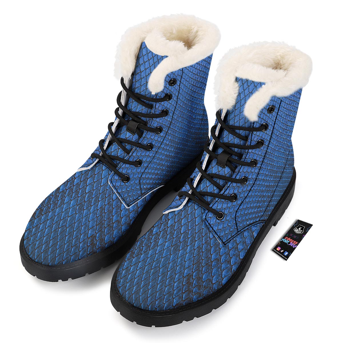 Snakeskin Steel Blue Print Winter Boots-grizzshop