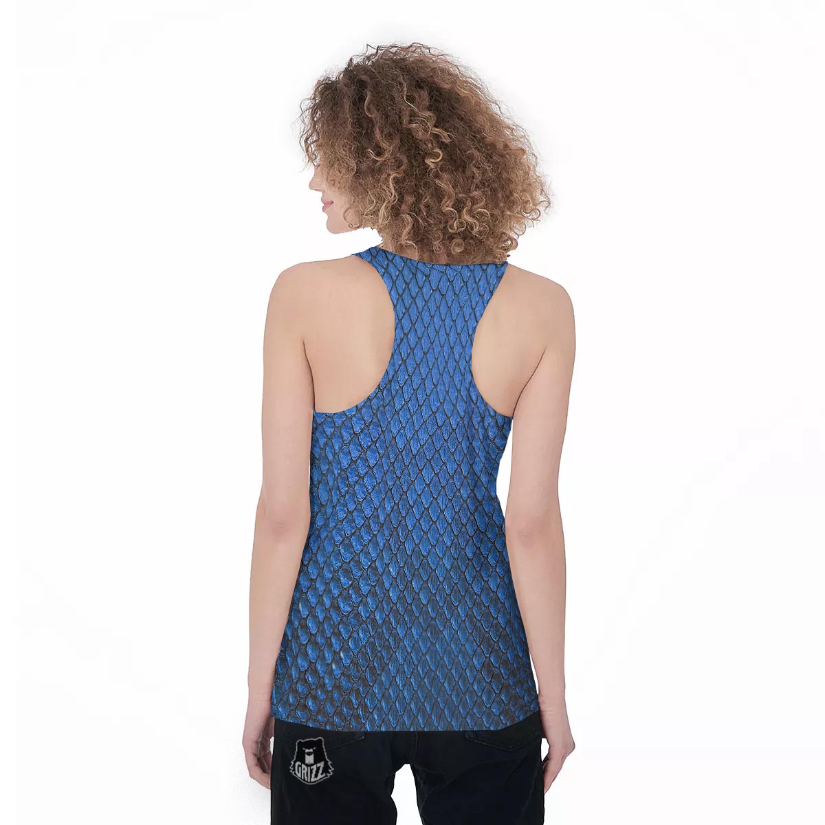 Snakeskin Steel Blue Print Women's Racerback Tank Top-grizzshop