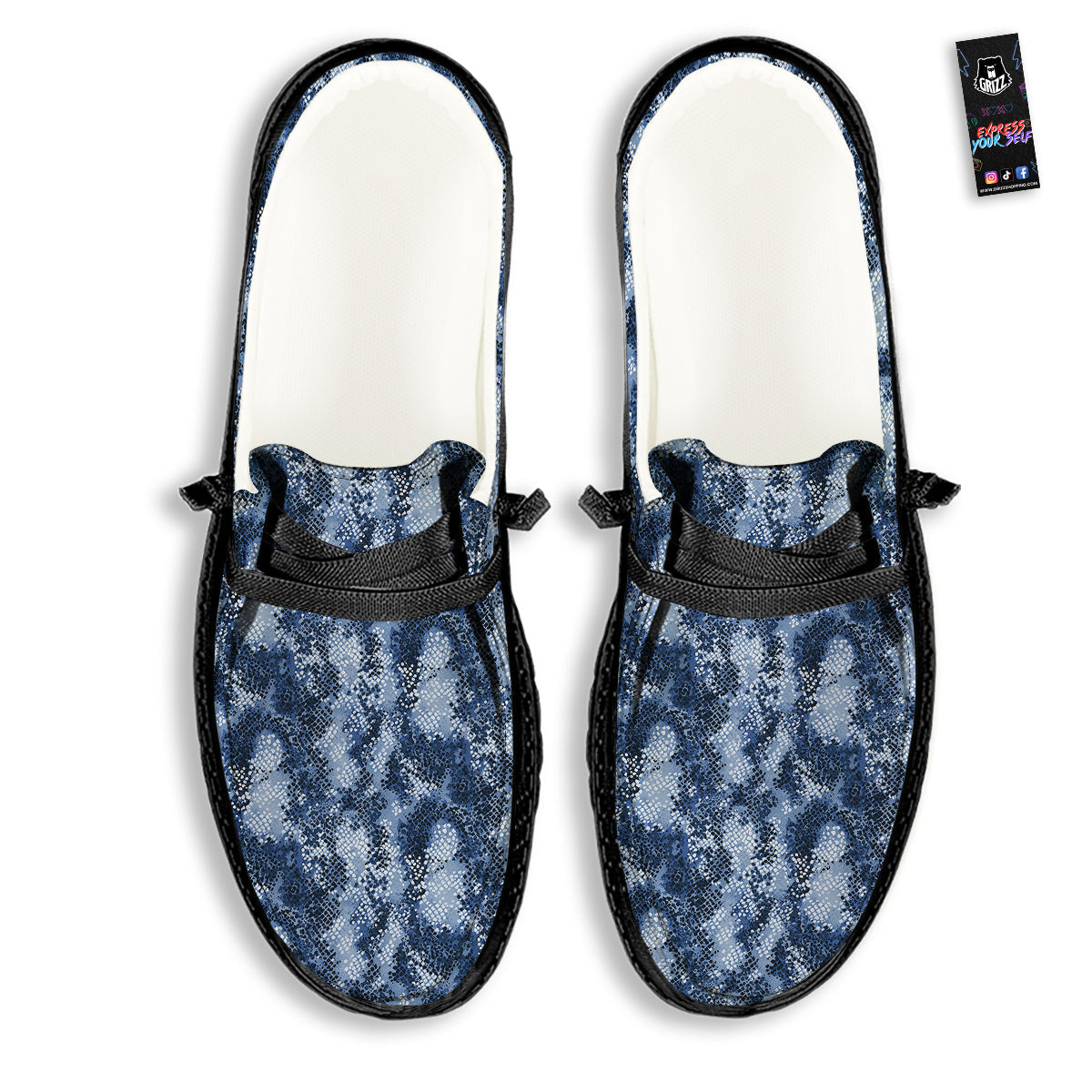 Snakeskin Watercolor Print Pattern Black Loafers-grizzshop