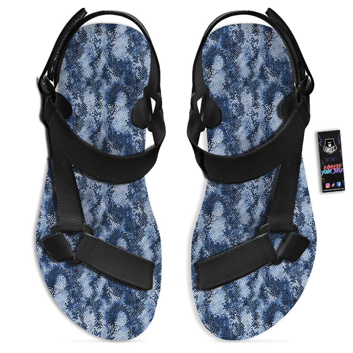 Snakeskin Watercolor Print Pattern Black Open Toe Sandals-grizzshop