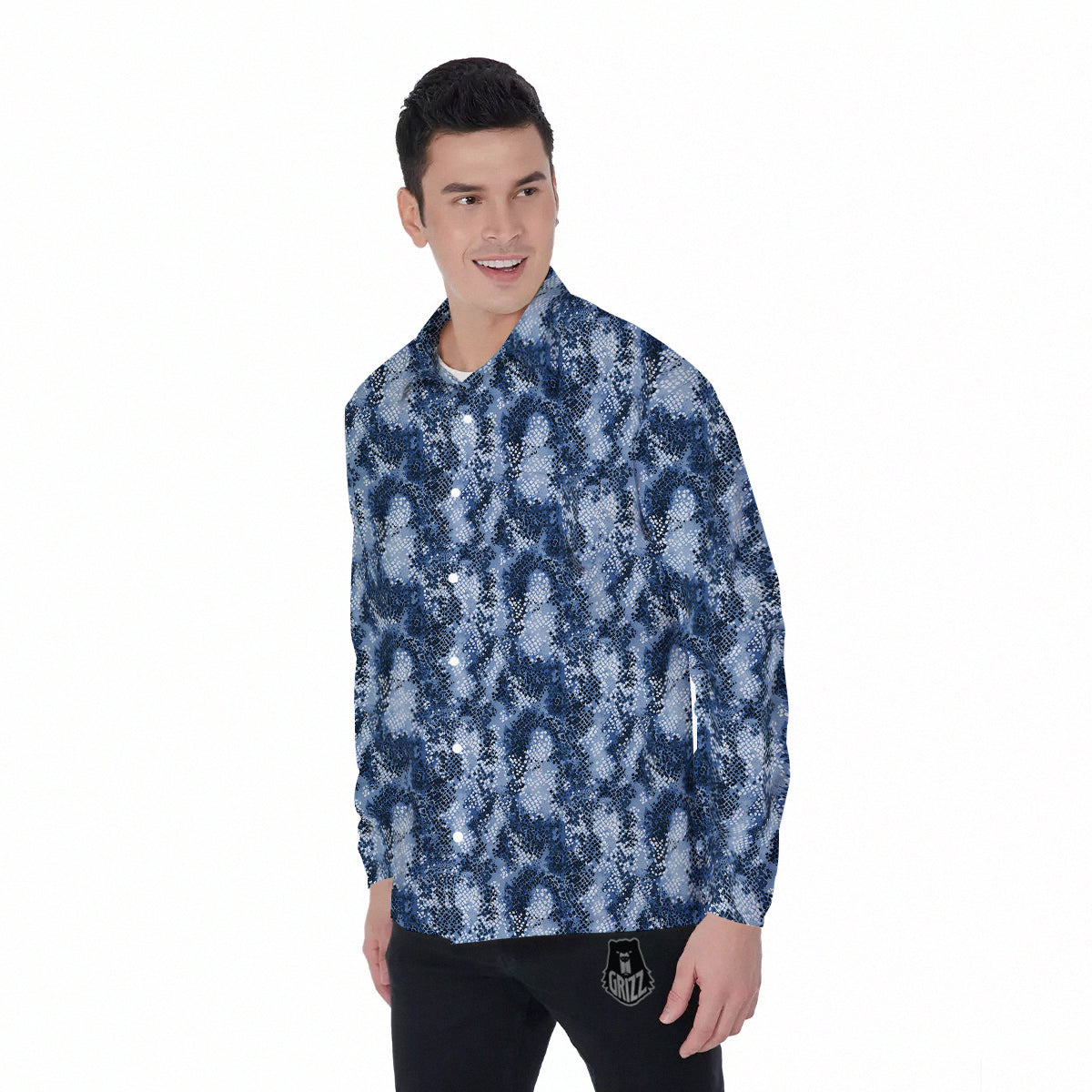 Snakeskin Watercolor Print Pattern Men's Long Sleeve Shirts-grizzshop