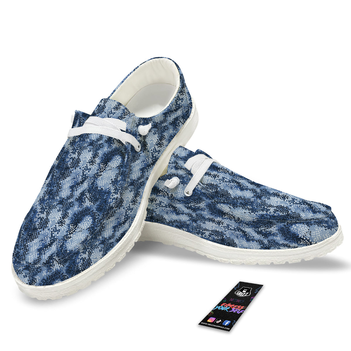 Snakeskin Watercolor Print Pattern White Loafers-grizzshop