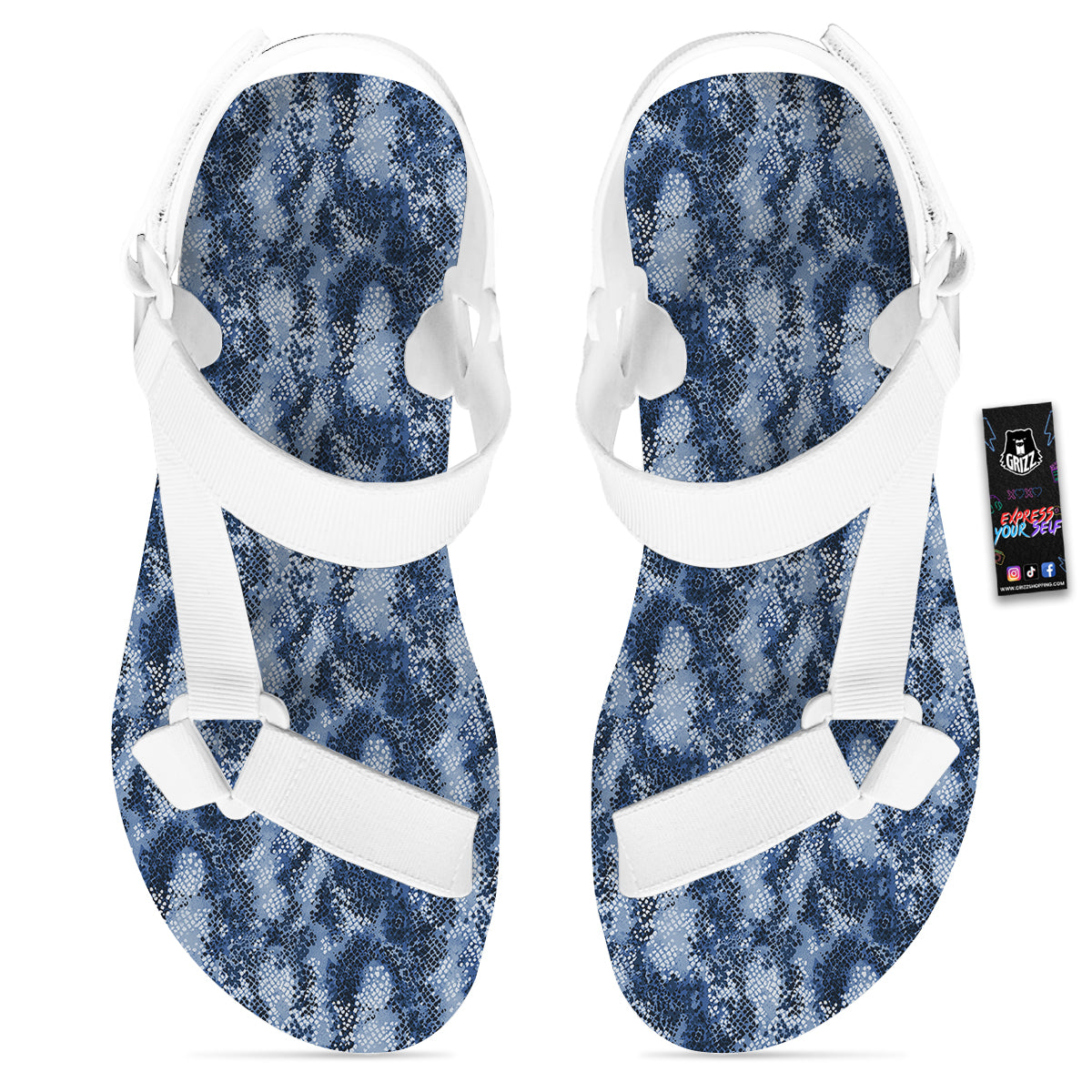 Snakeskin Watercolor Print Pattern White Open Toe Sandals-grizzshop