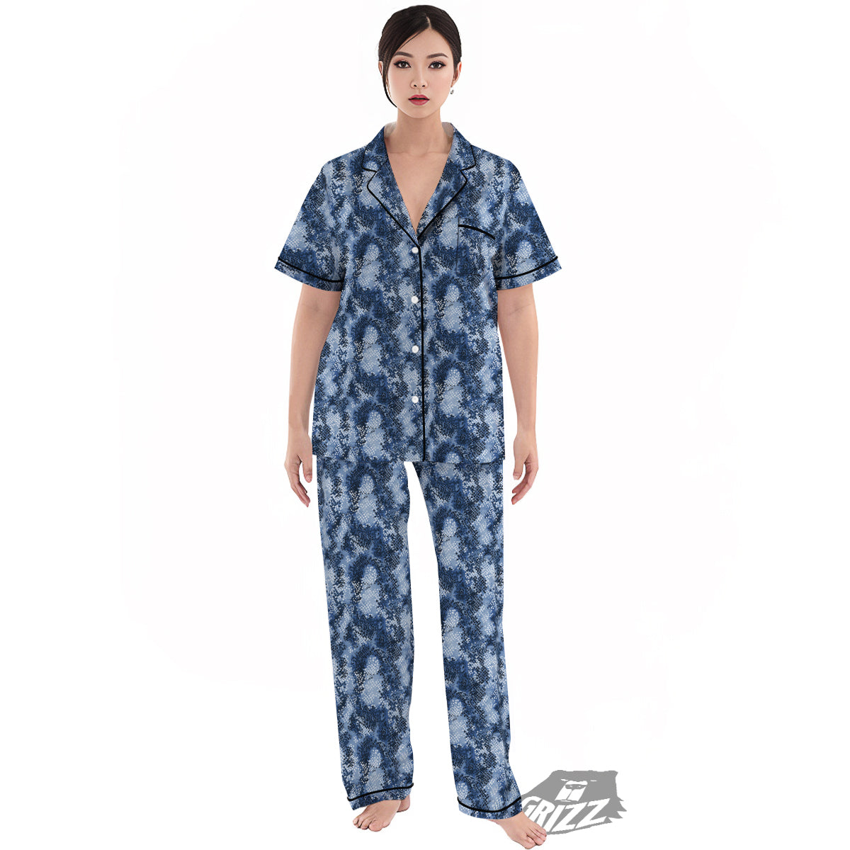 Snakeskin Watercolor Print Pattern Women's Pajamas Set-grizzshop