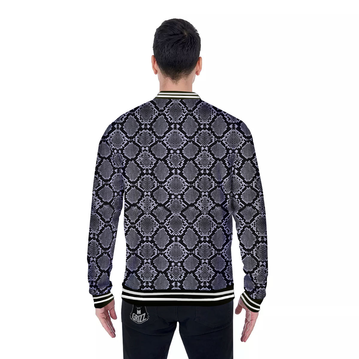 Snakeskin White And Black Print Baseball Jacket-grizzshop