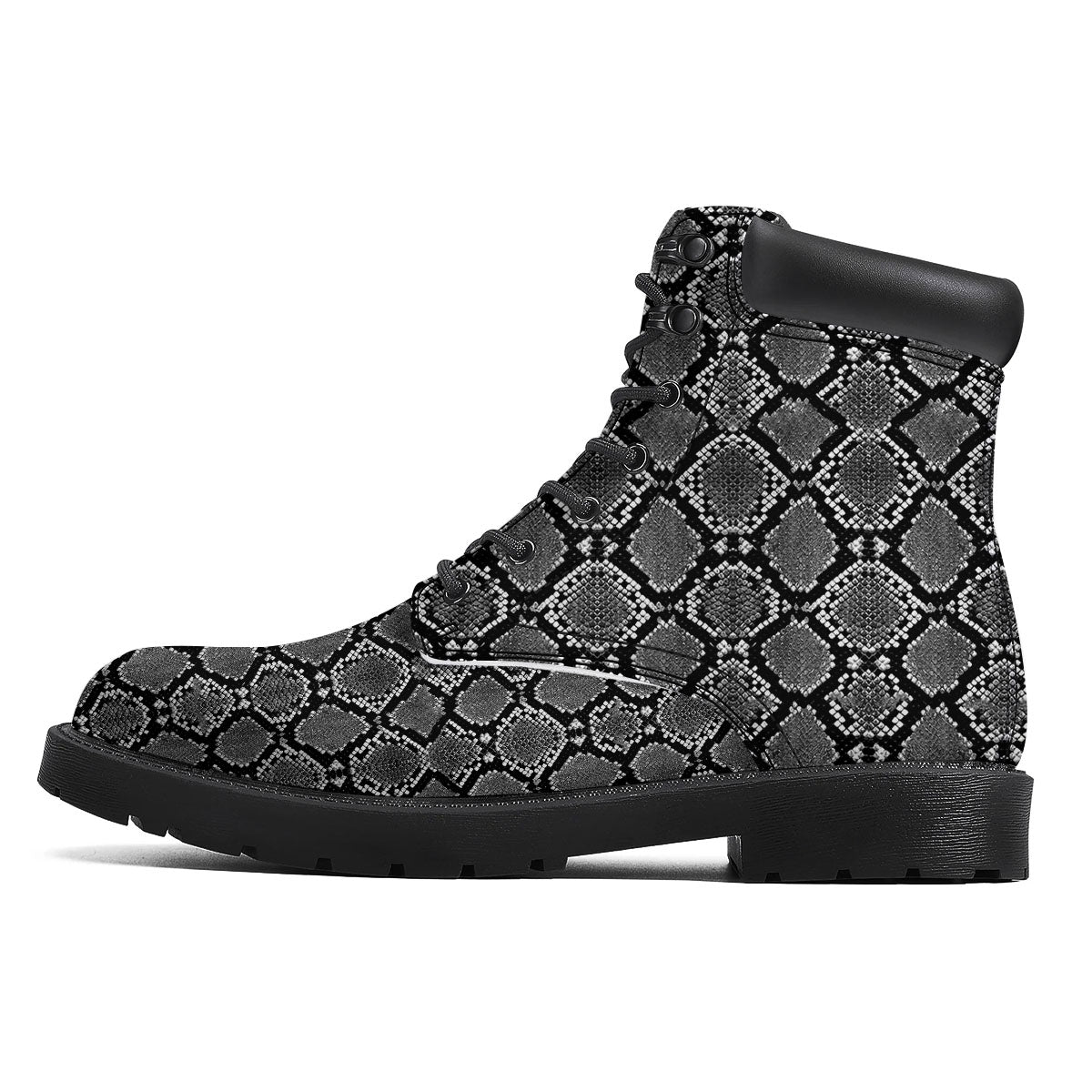 Snakeskin White And Black Print Boots-grizzshop