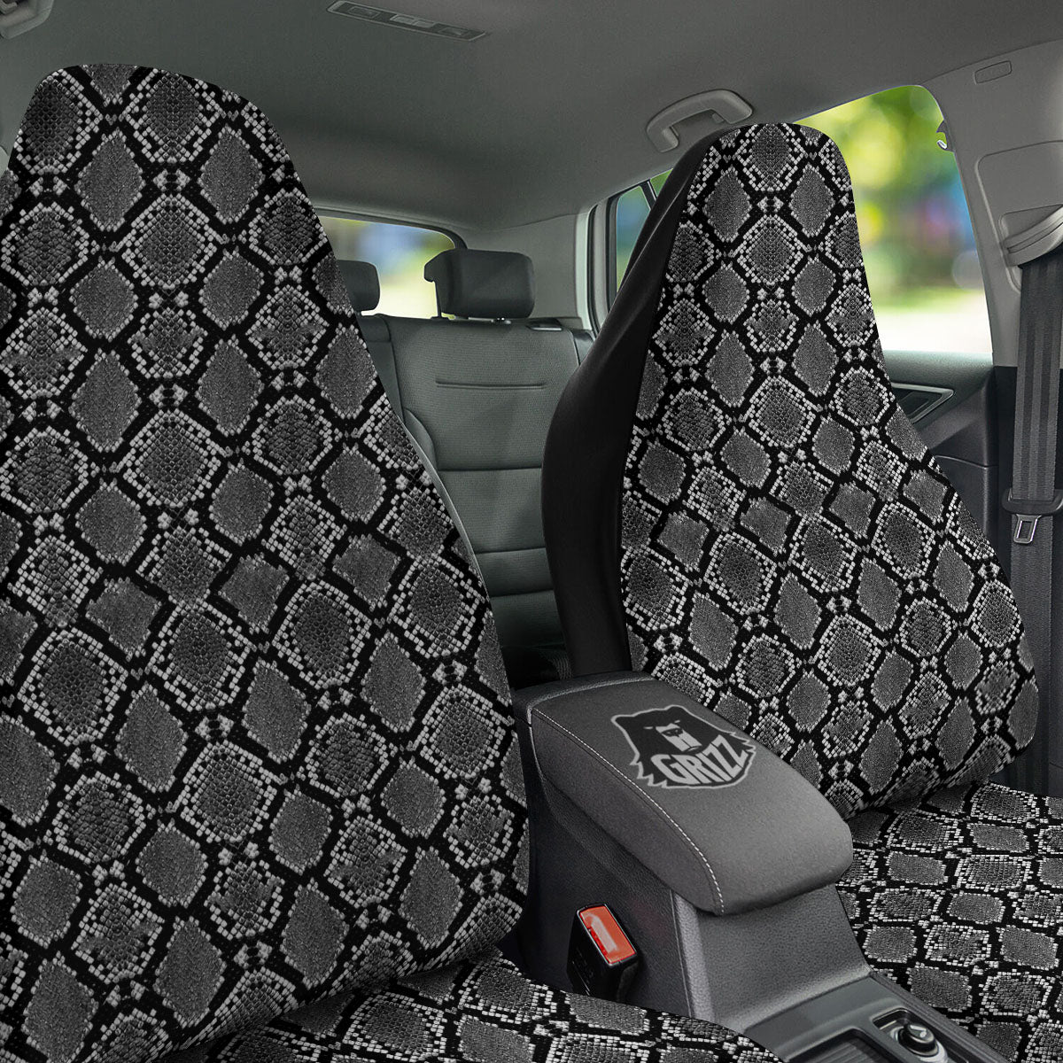 Snakeskin White And Black Print Car Seat Covers-grizzshop