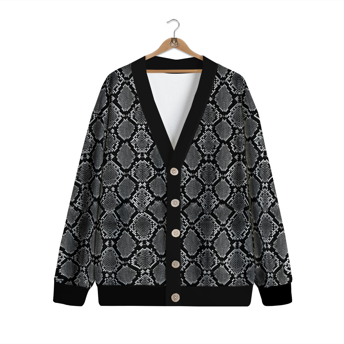 Snakeskin White And Black Print Cardigan-grizzshop