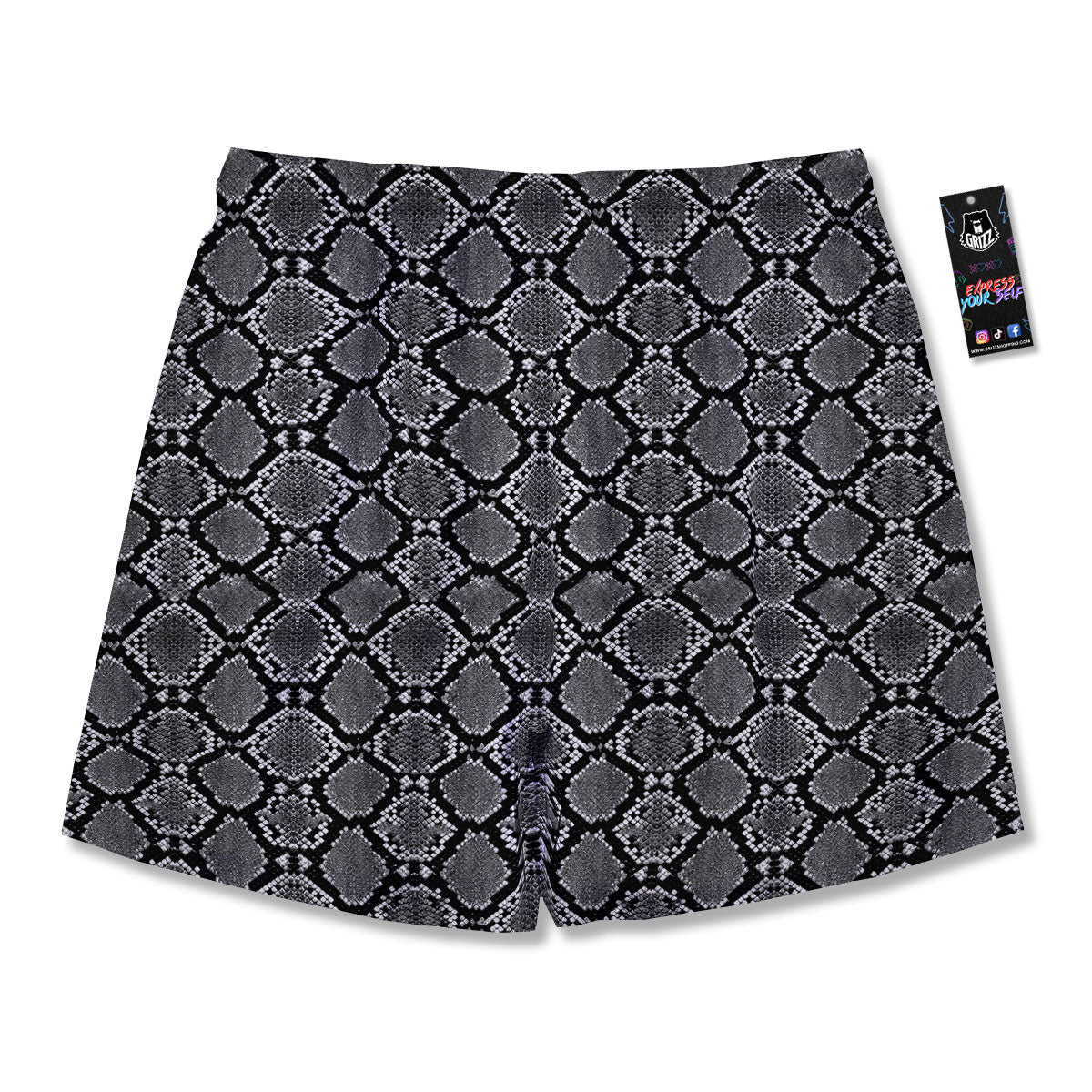 Snakeskin White And Black Print Men's Running Shorts-grizzshop