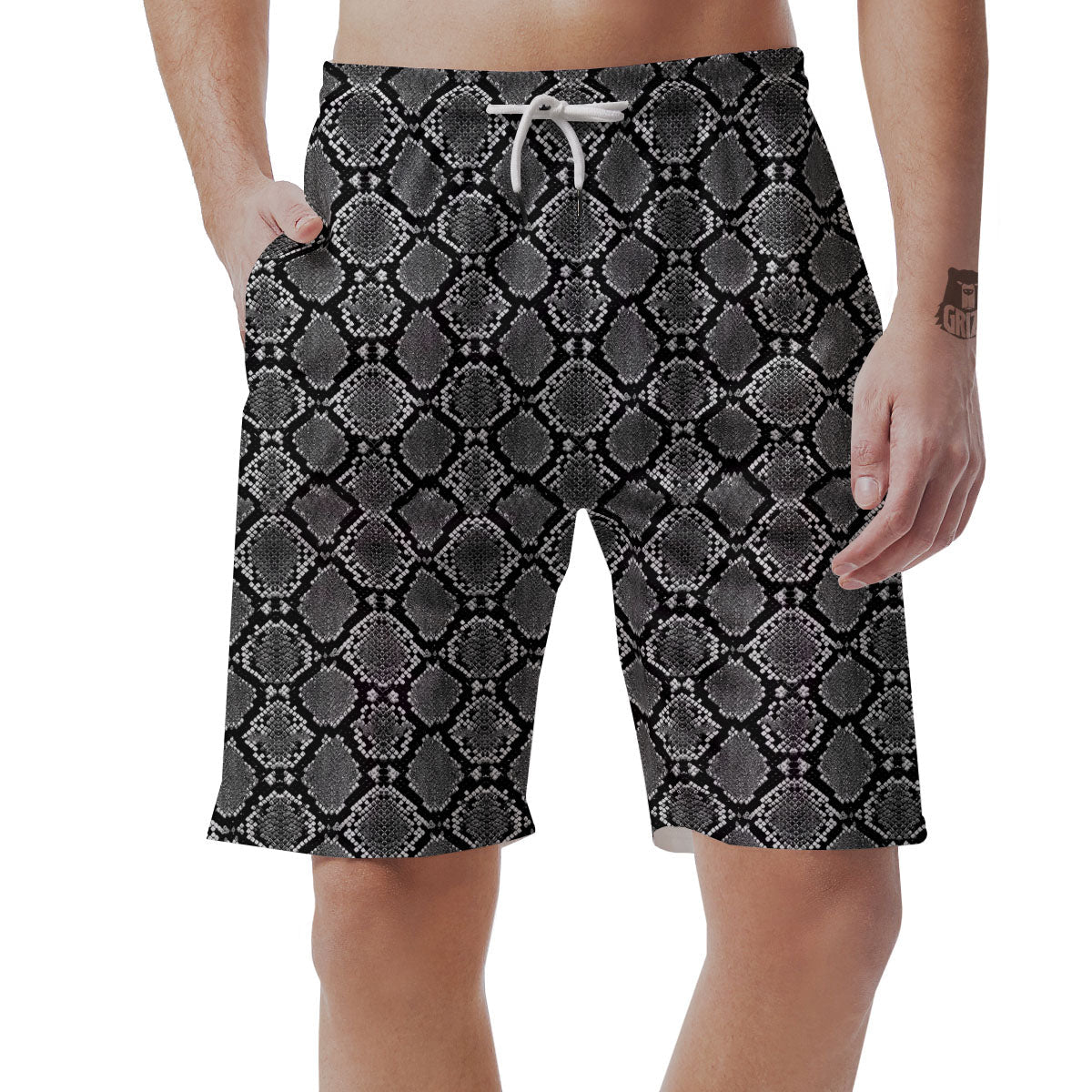 Snakeskin White And Black Print Men's Shorts-grizzshop