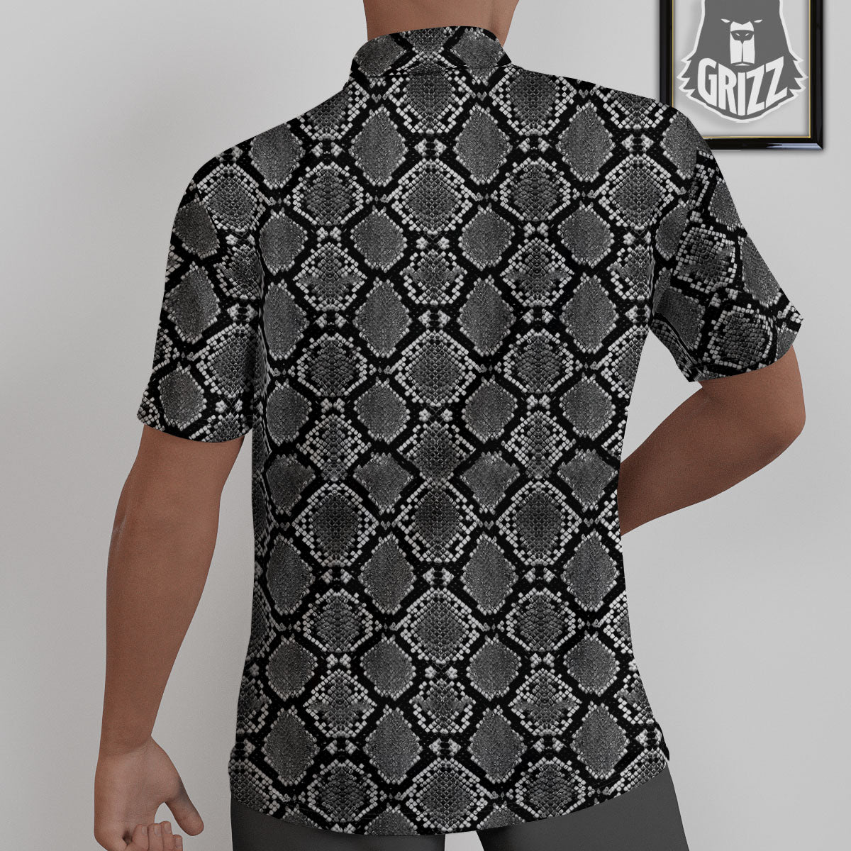 Snakeskin White And Black Print Untucked Shirts-grizzshop
