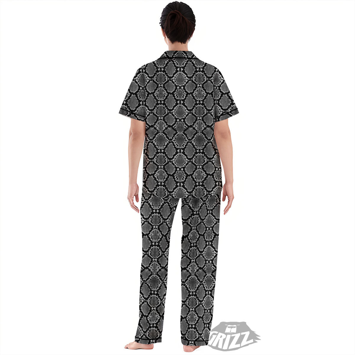 Snakeskin White And Black Print Women's Pajamas Set-grizzshop