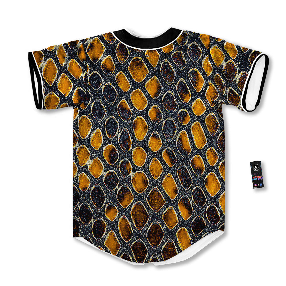 Snakeskin Yellow And Black Print Baseball Jersey-grizzshop