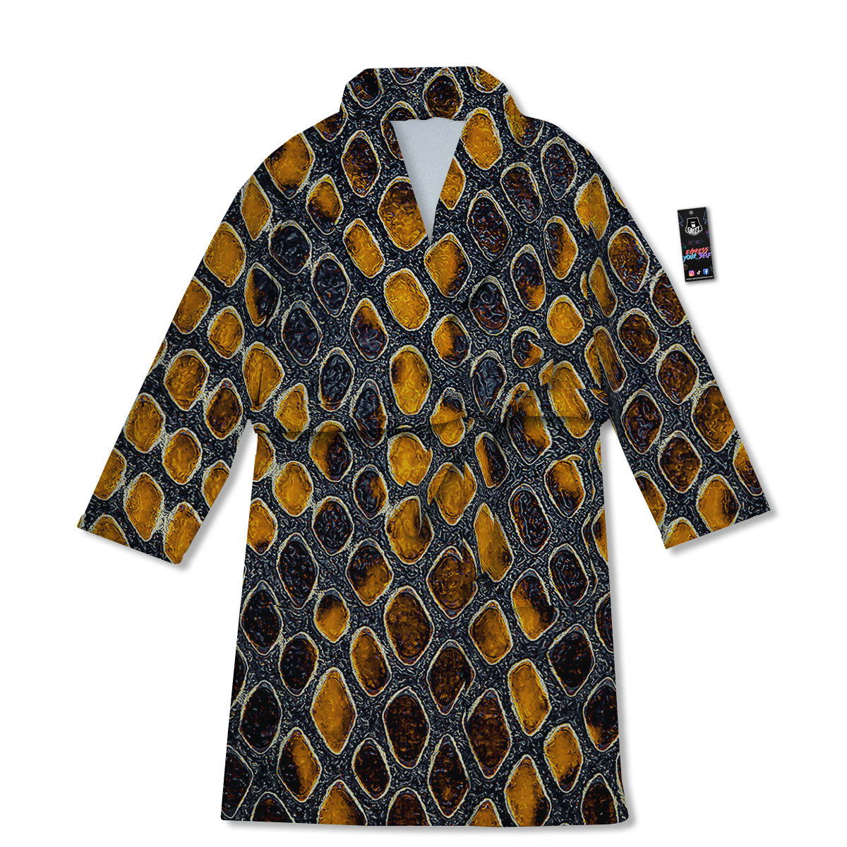 Snakeskin Yellow And Black Print Bathrobe-grizzshop