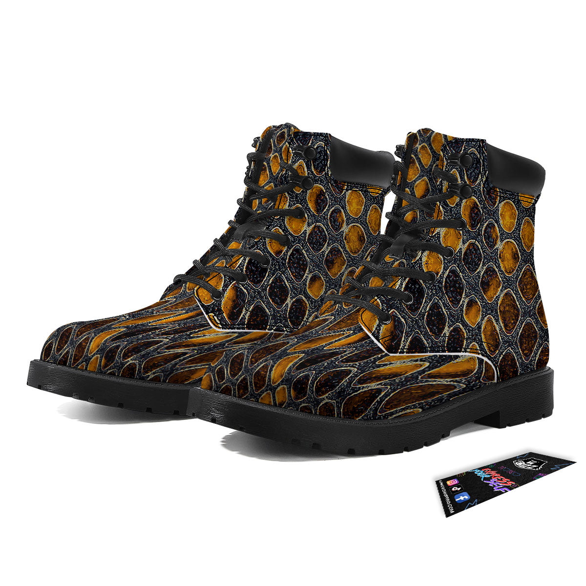 Snakeskin Yellow And Black Print Boots-grizzshop