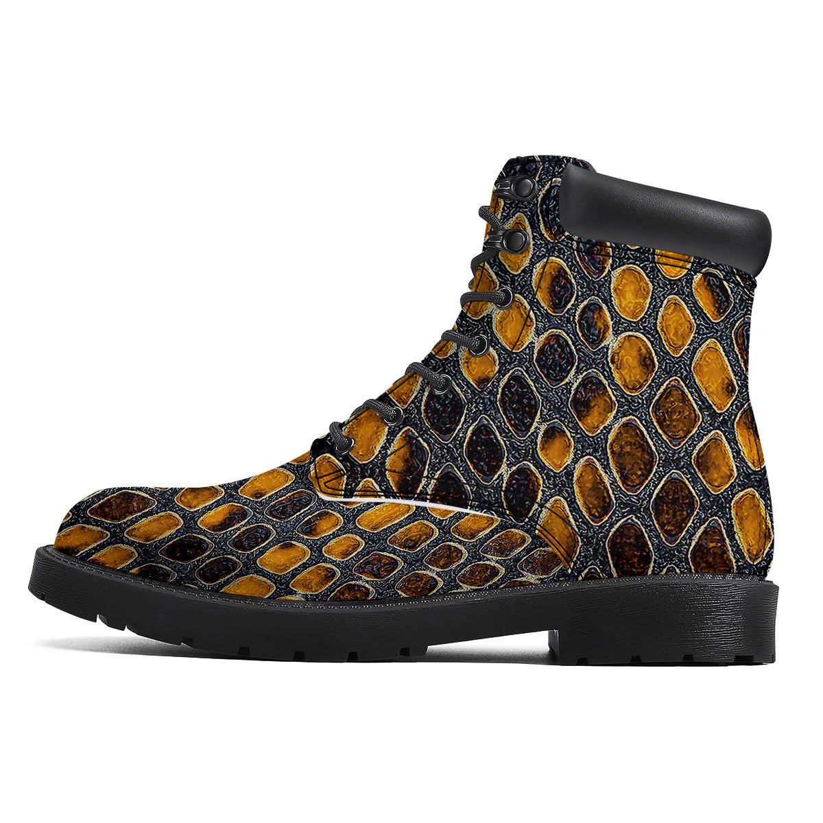Snakeskin Yellow And Black Print Boots-grizzshop