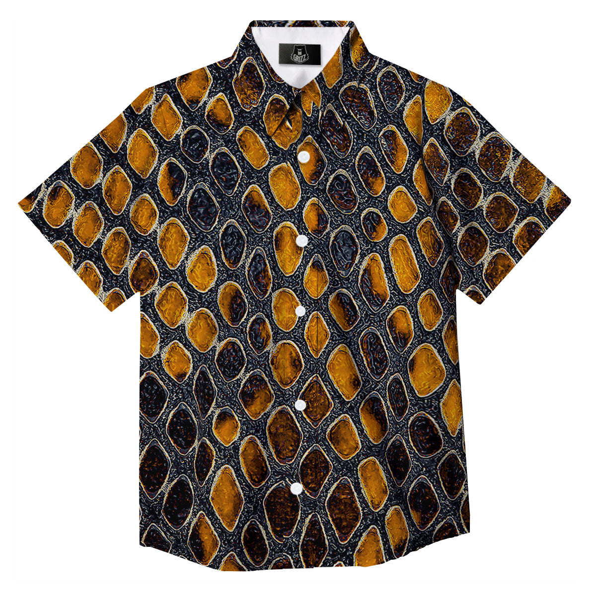 Snakeskin Yellow And Black Print Button Up Shirt-grizzshop