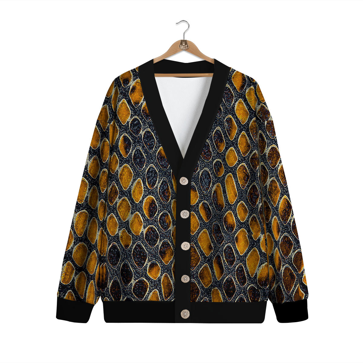 Snakeskin Yellow And Black Print Cardigan-grizzshop