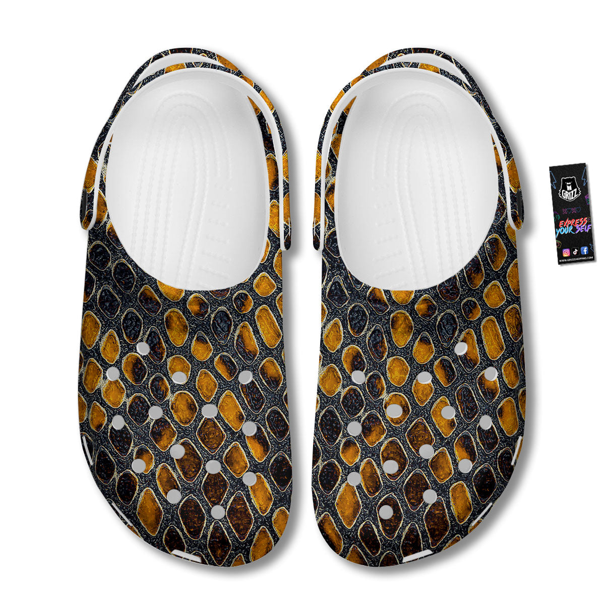 Snakeskin Yellow And Black Print Clog-grizzshop