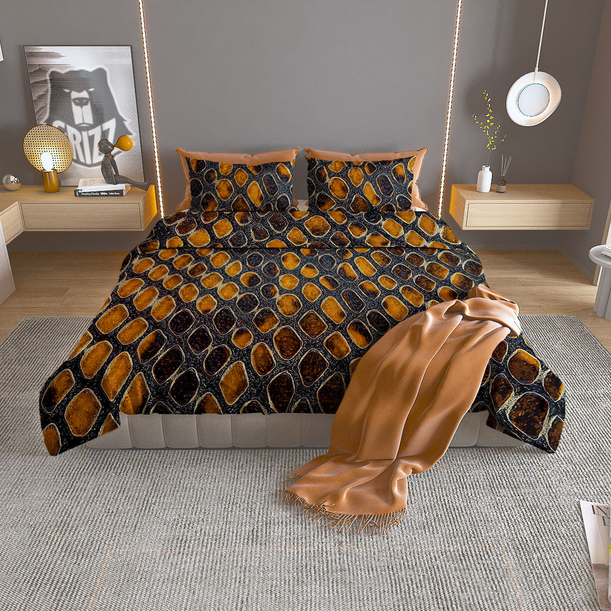 Snakeskin Yellow And Black Print Duvet Cover Bedding Set